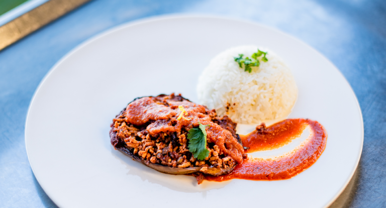 Stuffed eggplant with PB mince