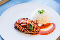Stuffed eggplant with PB mince